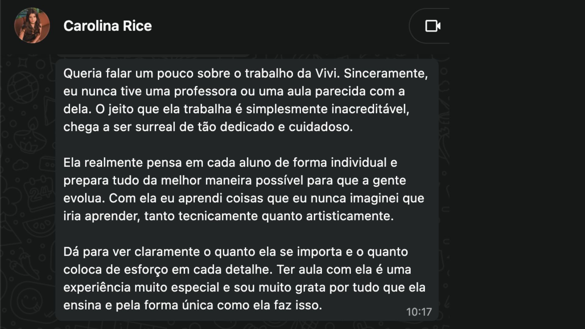 Depoimento Carolina Rice
